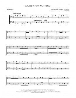 page one of Money For Nothing (Trombone Duet)