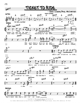 page one of Ticket To Ride [Jazz version] (Real Book – Melody, Lyrics & Chords)
