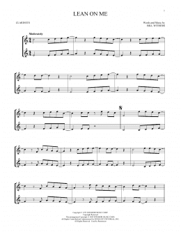 page one of Lean On Me (Clarinet Duet)