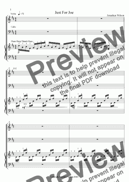 page one of Just for Joe - Piano Trio - Score plus individual parts