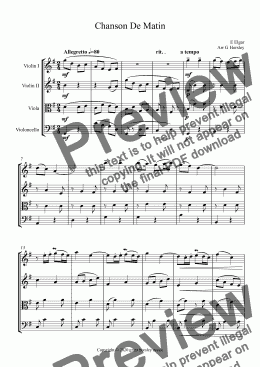 page one of Chanson De Matin  E. Elgar  arranged for String Quartet