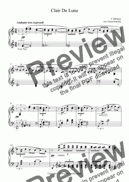 page one of Clair De Lune -Solo Piano-Simplified version  Advanced Intermediate