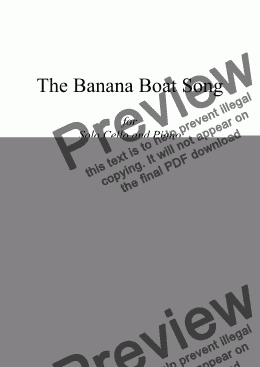 page one of The Banana Boat Song. For Solo Cello and Piano