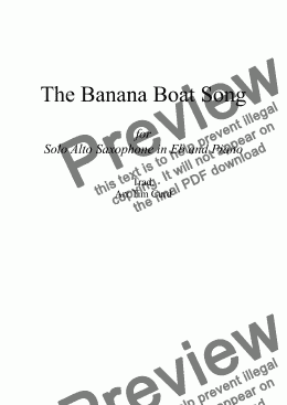 page one of The Banana Boat Song. For Solo Alto Saxophone and Piano