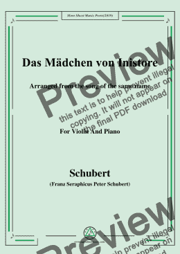 page one of Schubert-Das Mädchen von Inistore,for Violin and Piano