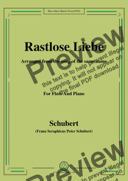 page one of Schubert-Rastlose Liebe,for Flute and Piano