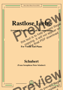 page one of Schubert-Rastlose Liebe,for Violin and Piano