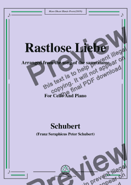 page one of Schubert-Rastlose Liebe,for Cello and Piano
