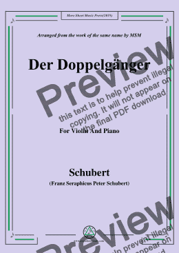 page one of Schubert-Doppelgänger,for Violin and Piano