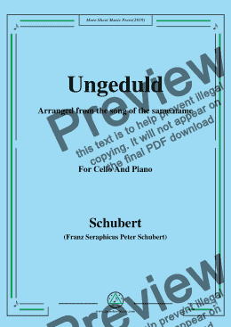page one of Schubert-Ungeduld,for Cello and Piano