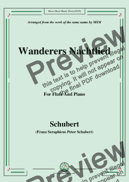 page one of Schubert-Wanderers Nachtlied,for Flute and Piano
