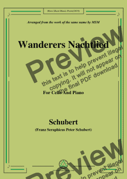 page one of Schubert-Wanderers Nachtlied,for Cello and Piano