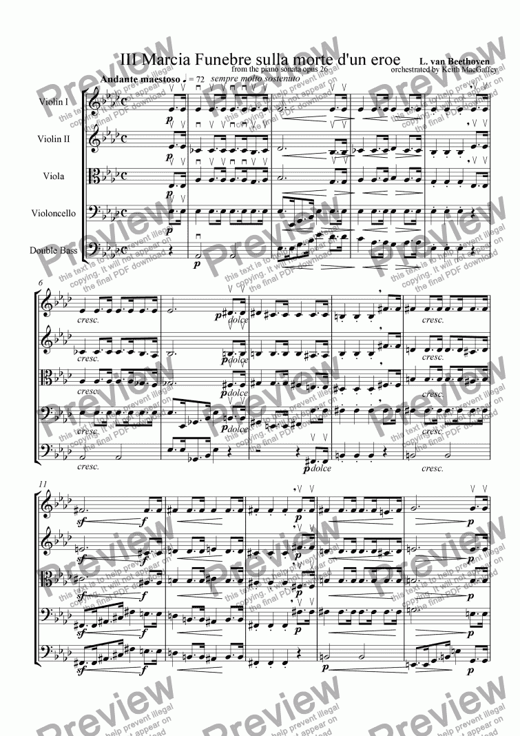 page one of Beethoven: String Quintet No. 1  III Marcia Funebre