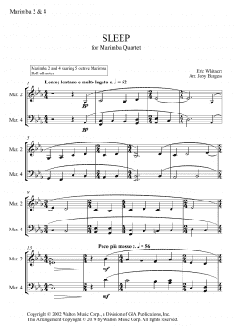 page one of Sleep for Marimba Quartet (arr. Joby Burgess) - MARIMBA 2 & 4 (Percussion Ensemble)