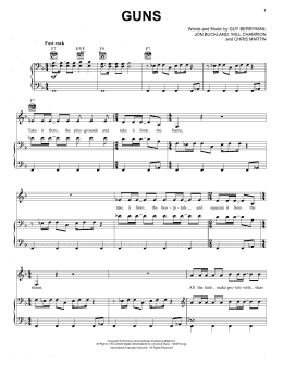 page one of Guns (Piano, Vocal & Guitar Chords (Right-Hand Melody))