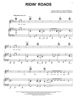 page one of Ridin' Roads (Piano, Vocal & Guitar Chords (Right-Hand Melody))
