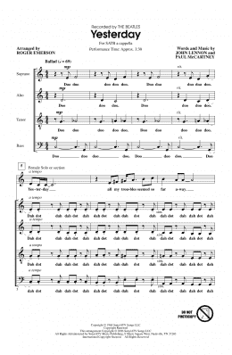 page one of Yesterday (arr. Roger Emerson) (SATB Choir)