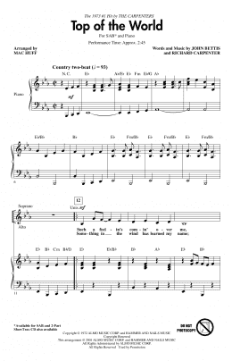 page one of Top Of The World (arr. Mac Huff) (SAB Choir)