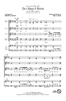 page one of She's Always A Woman (arr. Philip Lawson) (SATB Choir)