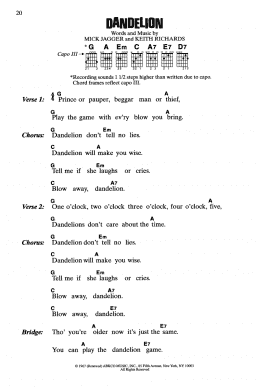 page one of Dandelion (Guitar Chords/Lyrics)