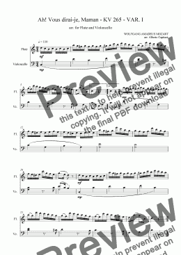 page one of Ah! Vous dirai-je, Maman - KV 265 - VAR. I - arr. for Flute and Violoncello