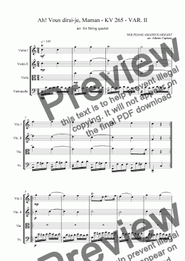 page one of Ah! Vous dirai-je, Maman - KV 265 - VAR. II - arr. for String quartet