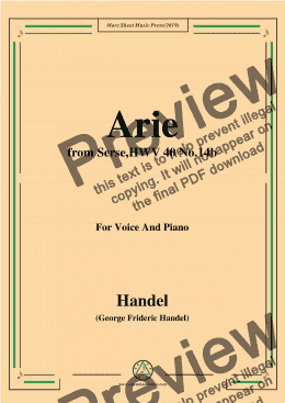 page one of Handel-Arie,from Serse,HWV 40 No.14b,for Voice&Piano