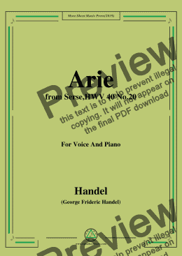 page one of Handel-Arie,from Serse,HWV 40 No.20,for Voice&Piano