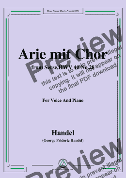 page one of Handel-Arie und Chor,from Serse,HWV 40 No.28,for Voice&Piano