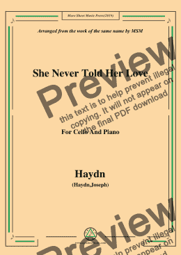 page one of Haydn-She Never Told Her Love, for Cello and Piano