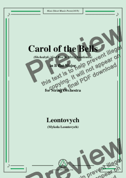 page one of Leontovych-Carol of the Bells(Shchedryk),for String Orchestra