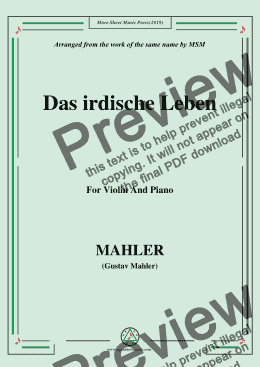 page one of Mahler-Das irdische Leben, for Violin and Piano