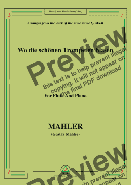 page one of Mahler-Wo die schönen Trompeten blasen, for Flute and Piano