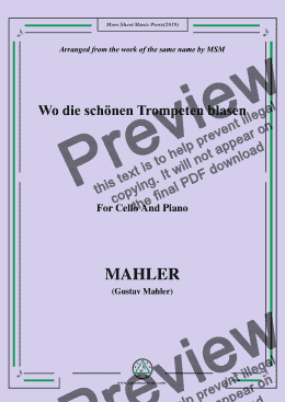 page one of Mahler-Wo die schönen Trompeten blasen, for Cello and Piano