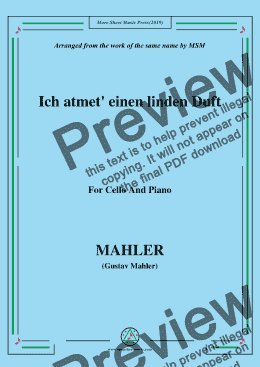 page one of Mahler-Ich atmet' einen linden Duft, for Cello and Piano