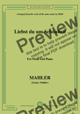 page one of Mahler-Liebst du um Schönheit, for Flute and Piano