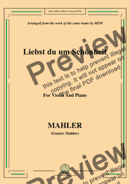 page one of Mahler-Liebst du um Schönheit, for Violin and Piano