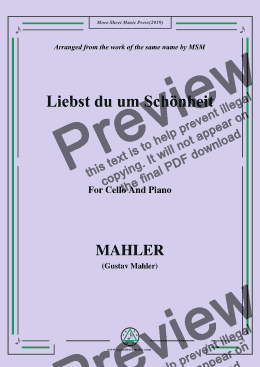 page one of Mahler-Liebst du um Schönheit, for Cello and Piano