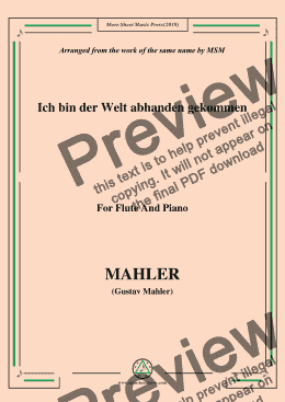 page one of Mahler-Ich bin der Welt abhanden gekommen, for Flute and Piano