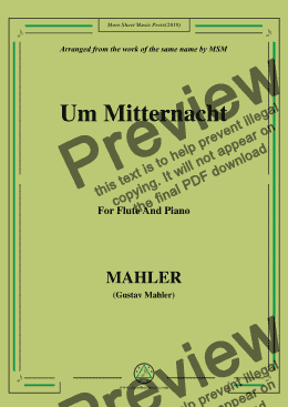 page one of Mahler-Um Mitternacht, for Flute and Piano