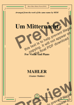 page one of Mahler-Um Mitternacht, for Violin and Piano