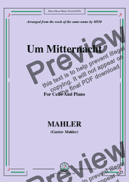 page one of Mahler-Um Mitternacht, for Cello and Piano