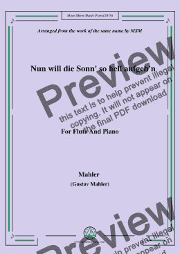 page one of Mahler-Nun will die Sonn' so hell aufgeh'n(Kindertotenlieder Nr. 1) , for Flute and Piano