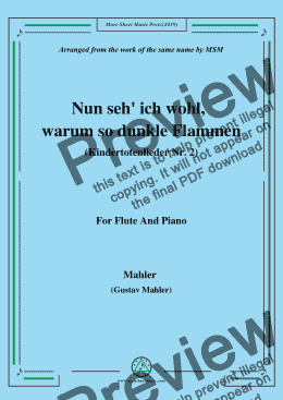 page one of Mahler-Nun seh' ich wohl,warum so dunkle Flammen(Kindertotenlieder Nr. 2) , for Flute and Piano