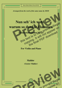 page one of Mahler-Nun seh' ich wohl,warum so dunkle Flammen(Kindertotenlieder Nr. 2) , for Violin and Piano