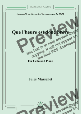 page one of Massenet-Que l'heure est donc brève, for Cello and Piano