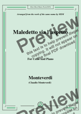 page one of Monteverdi-Maledetto sia l'aspetto, for Cello and Piano