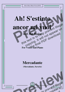 page one of Mercadante-Ah!S'estinto ancor mi vuoi,from 'Donna Caritea',in E flat Major,for Voice and Piano