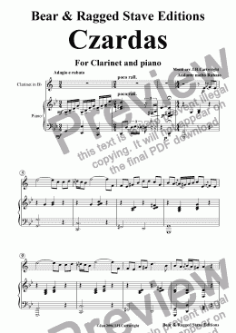 page one of Czardas for clarinet & piano