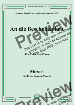 page one of Mozart-An die bescheidenheit,for Cello and Piano